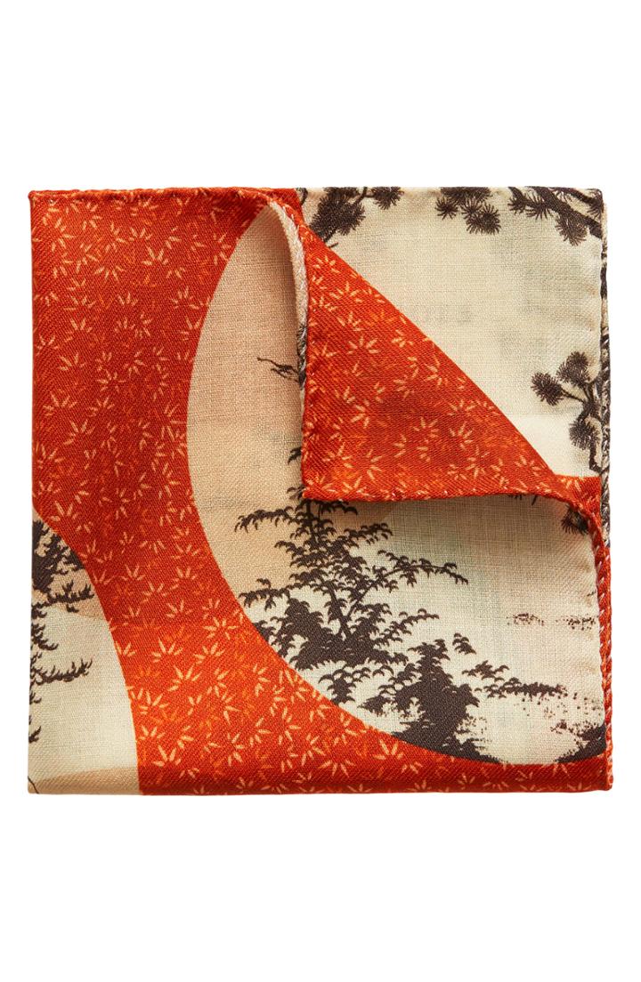 Men's Eton Trees Print Wool Pocket Square, Size - Yellow