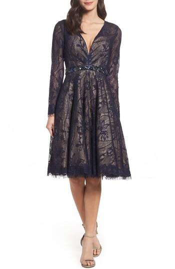 Women's Mac Duggal Open Back Lace A-line Dress - Blue