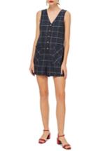 Women's Topshop Check Button Romper Us (fits Like 0) - Blue