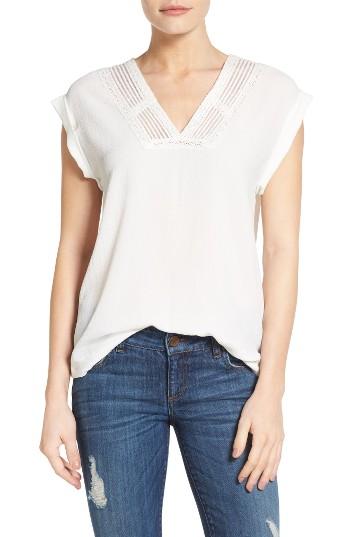 Women's Halogen Lace Inset V-neck Top - Ivory