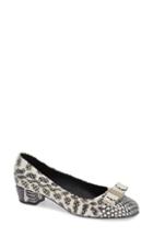 Women's Salvatore Ferragamo Vara Snake Embossed Bow Pump .5 B - White