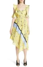 Women's Self-portrait Floral Pleated Asymmetrical Dress - Yellow