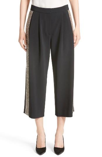 Women's Adam Lippes Embellished Wide Leg Crop Pants - Black