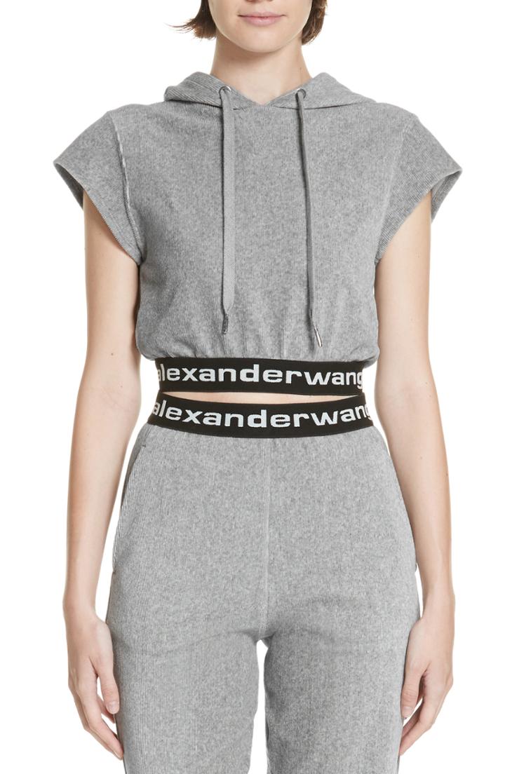 Women's Alexanderwang.t Logo Stripe Crop Corduroy Top - Grey
