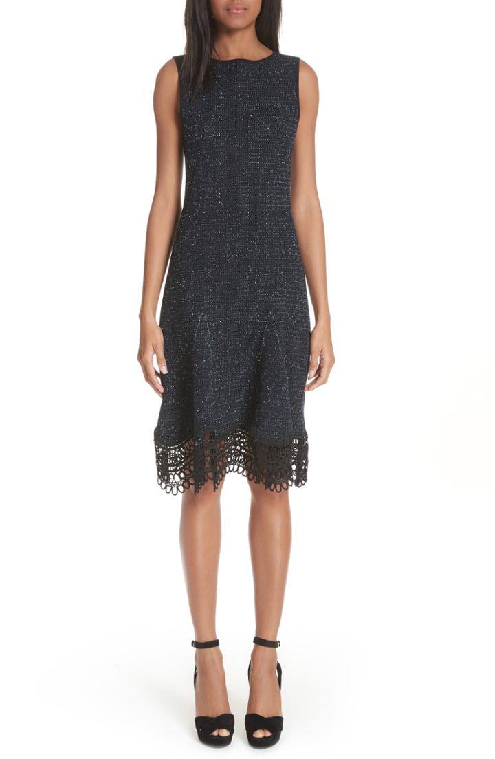 Women's Oscar De La Renta Lace Trim Tweed Knit Dress