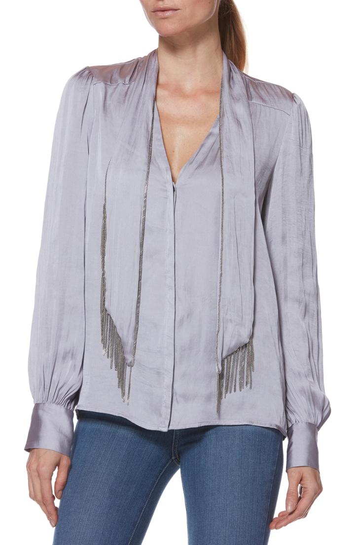 Women's Paige Selene Chain Sash Satin Blouse - Purple