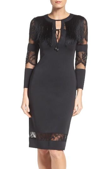 Women's Tadashi Shoji Fringe Sheath Dress - Black