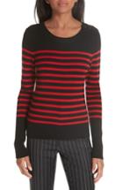 Women's Frame Button Shoulder Stripe Merino Wool Sweater - Black