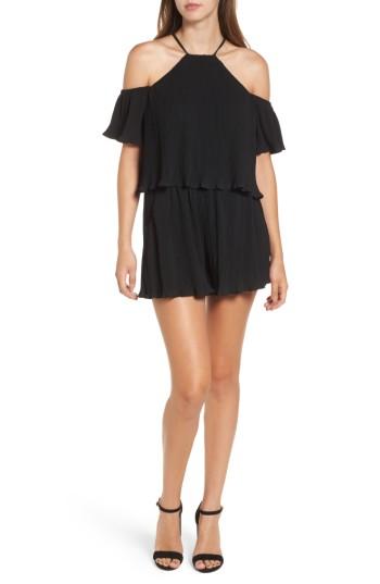 Women's Dee Elly Cold Shoulder Plisse Romper - Black