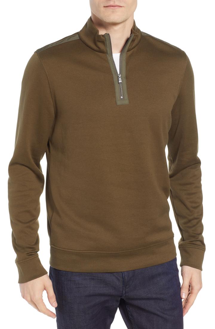 Men's Boss Sidney Regular Fit Quarter Zip Pullover, Size - Green
