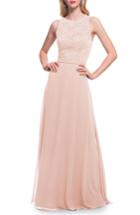 Women's #levkoff Lace Bodice Chiffon Gown - Pink