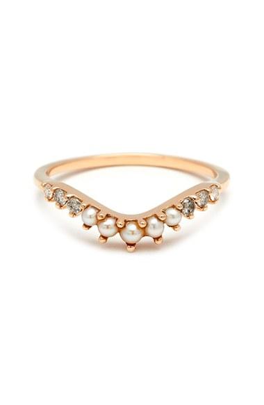 Women's Anna Sheffield 'tiara Curve' Diamond & Seed Pearl Ring