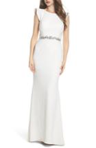 Women's Adrianna Papell Ruffle Back Belted Gown - Ivory