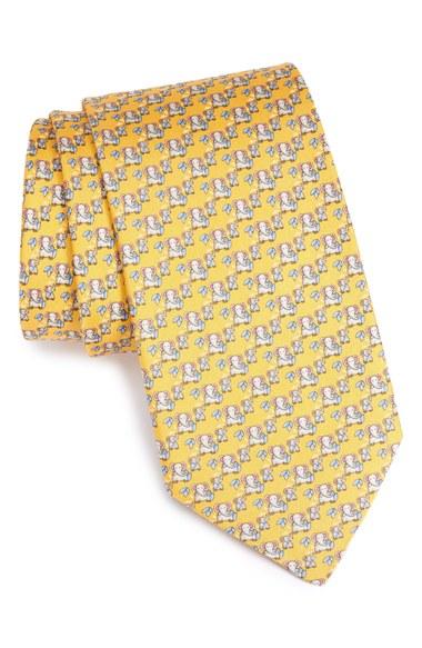 Men's Salvatore Ferragamo Elephant Print Silk Tie, Size - Yellow