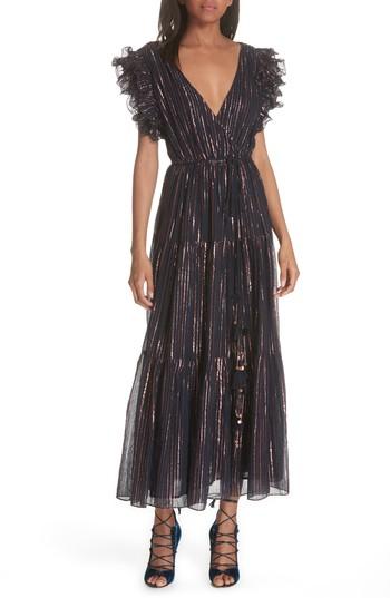 Women's Ulla Johnson Liliana Metallic Stripe Dress - Blue
