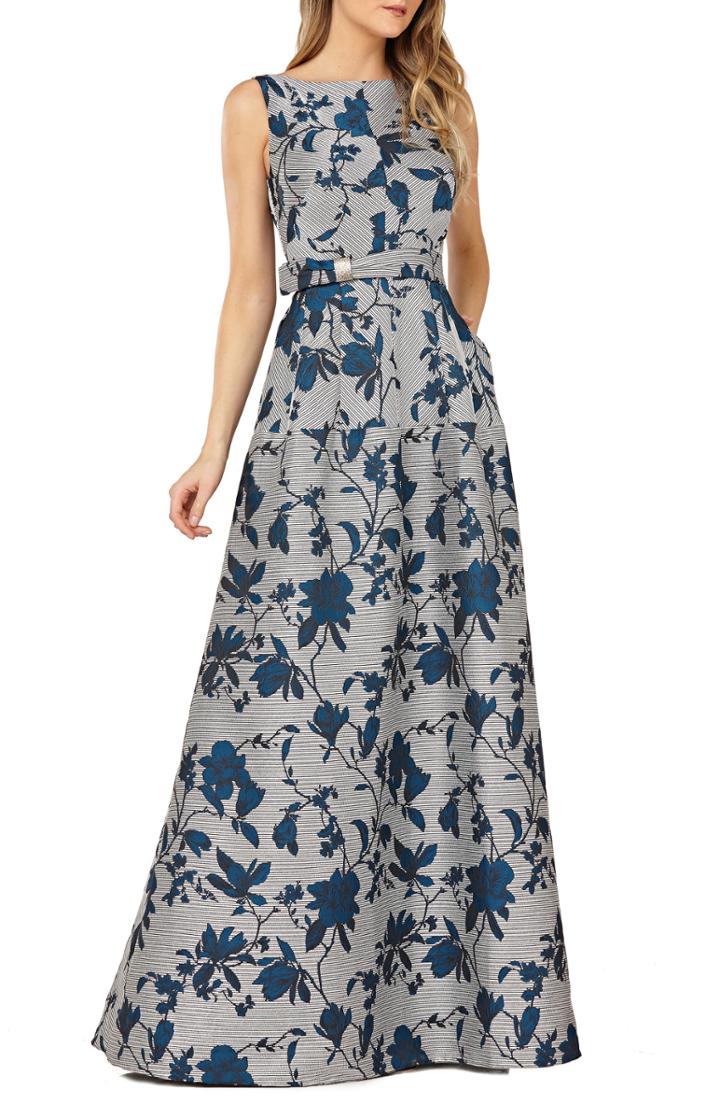 Women's Kay Unger Bateau Neck Sleeveless Ballgown - Metallic
