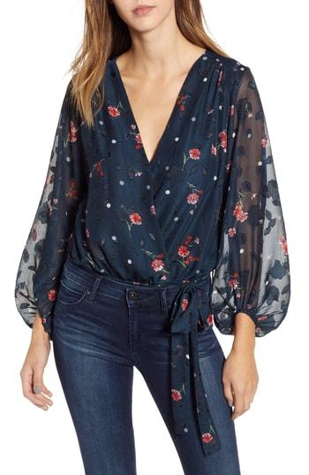 Women's Astr The Label Jill Tie Front Bodysuit - Blue