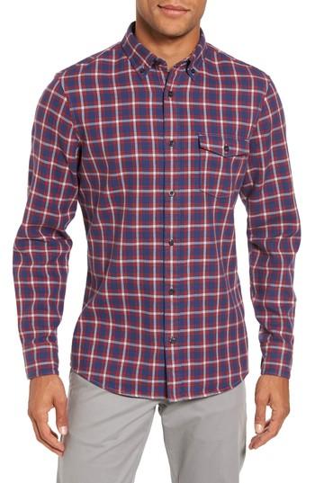 Men's Nordstrom Men's Shop Trim Fit Duofold Check Sport Shirt - Blue