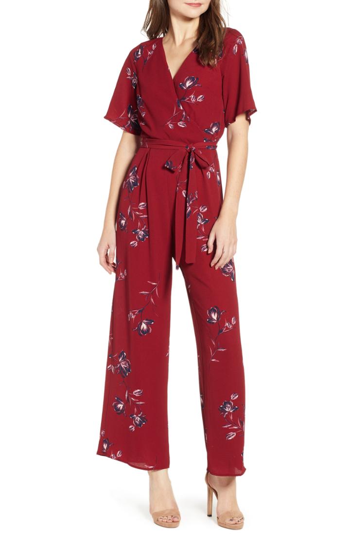 Women's Row A Floral Print Jumpsuit - Burgundy