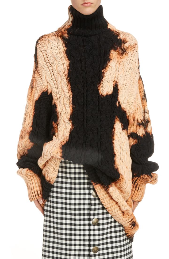Women's Balenciaga Bleached Turtleneck Sweater - Black