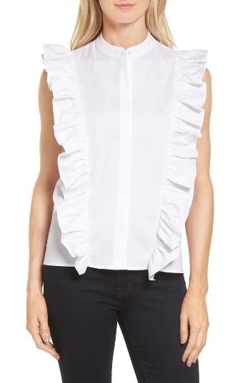 Women's Halogen Ruffle Trim Stretch Poplin Top - White