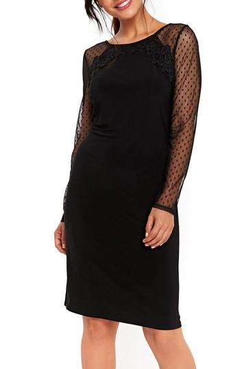 Women's Wallis Dot Mesh Sleeve Sheath Dress Us / 10 Uk - Black