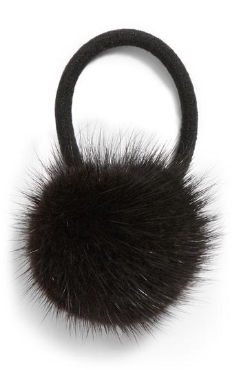 Jocelyn Genuine Mink Pom Ponytail Holder, Size - Black