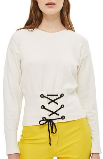 Women's Topshop Corset Front Sweater Us (fits Like 2-4) - Ivory