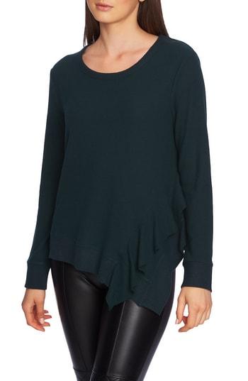 Women's 1.state Mixed Rib Asymmetrical Hem Cozy Top - Green
