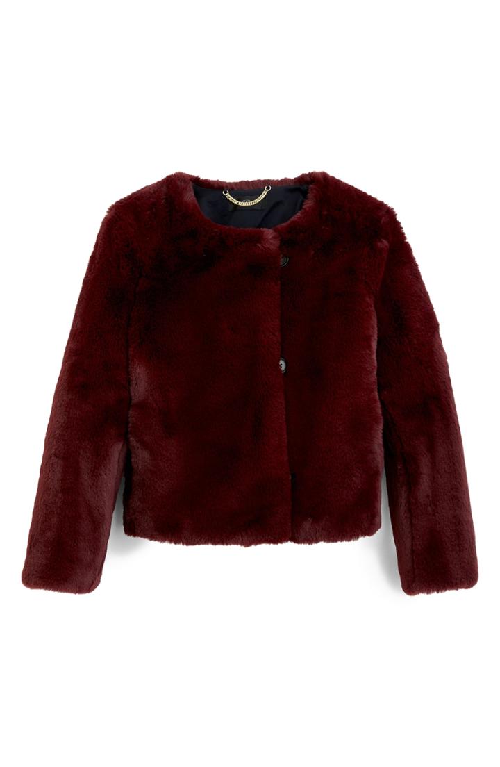 Women's J.crew Cropped Faux Fur Coat - Burgundy