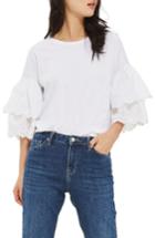Women's Topshop Eyelet Layer Sleeve Tee T-shirt Us (fits Like 0) - White