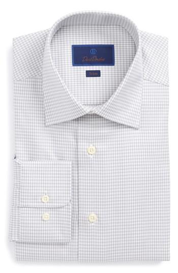 Men's David Donahue Trim Fit Houndstooth Dress Shirt .5 32/33 - Grey