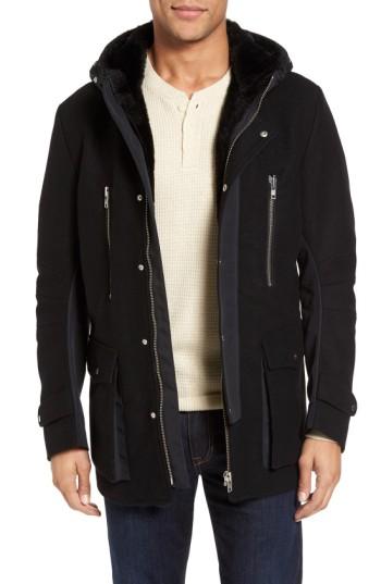Men's Black Rivet Mixed Media Jacket - Black
