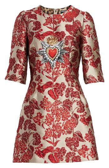 Women's Dolce & Gabbana Crest Floral Jacquard Dress Us / 46 It - Metallic