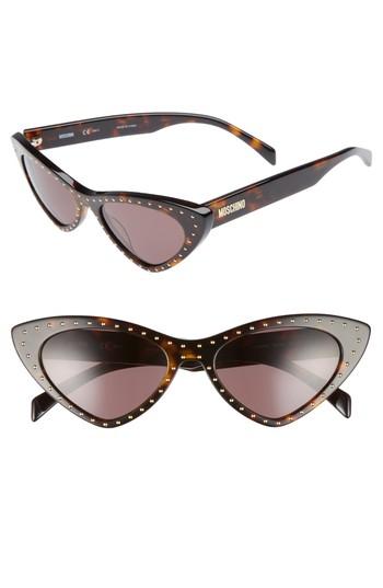 Women's Moschino 52mm Cat's Eye Sunglasses - Dark Havana