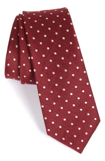 Men's The Tie Bar Dot Silk & Linen Tie, Size - Burgundy