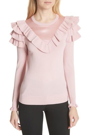 Women's Ted Baker London Satin Contrast Ruffle Sweater - Pink