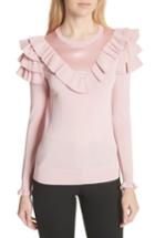 Women's Ted Baker London Satin Contrast Ruffle Sweater - Pink