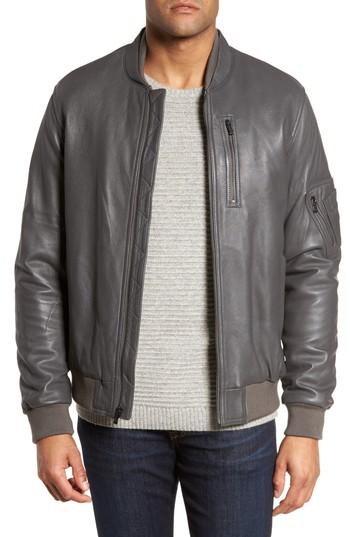 Men's Bugatchi Leather Bomber Jacket - Grey