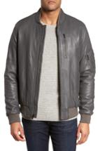 Men's Bugatchi Leather Bomber Jacket - Grey