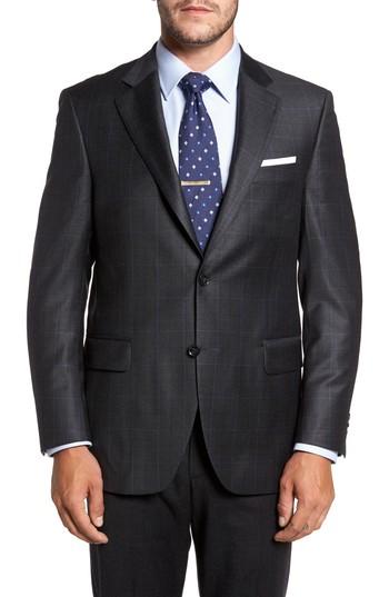 Men's Peter Millar Classic Fit Windowpane Wool Sport Coat L Eu - Black