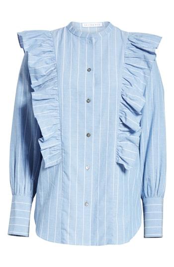Women's Rejina Pyo Isla Ruffle Pinstripe Blouse Us / 8 Uk - Blue