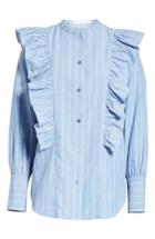 Women's Rejina Pyo Isla Ruffle Pinstripe Blouse Us / 8 Uk - Blue