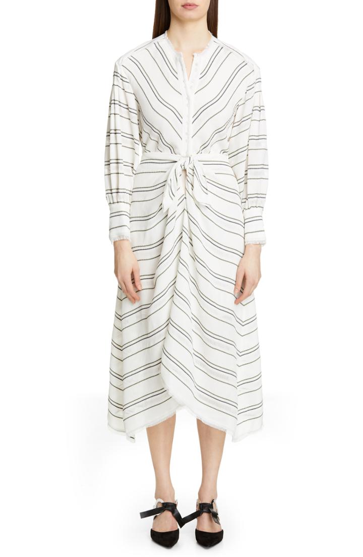 Women's Proenza Schouler Tie Front Stripe Crepe Dress - White