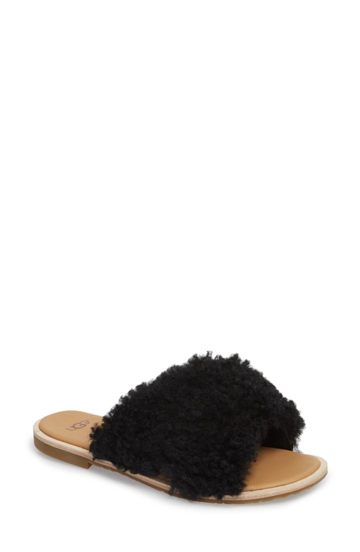 Women's Ugg Joni Genuine Shearling Slide Sandal .5 M - Black