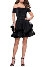 Women's La Femme Off The Shoulder Velvet & Tulle Party Dress - Black