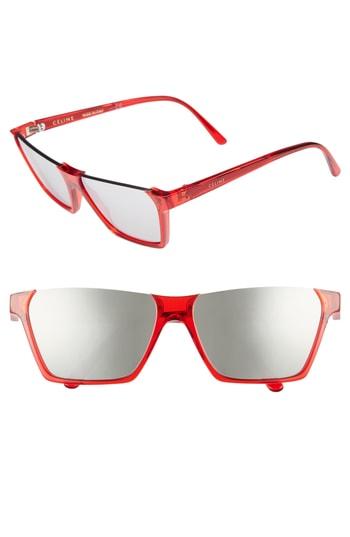Women's Celine 60mm Cat Eye Sunglasses - Red/ Silver Flash