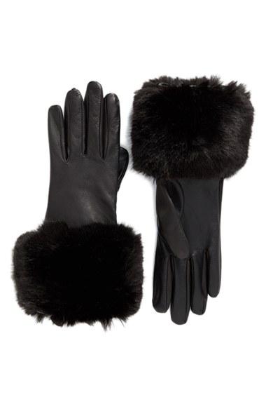 Women's Ted Baker London Leather Gloves With Faux Fur Cuff