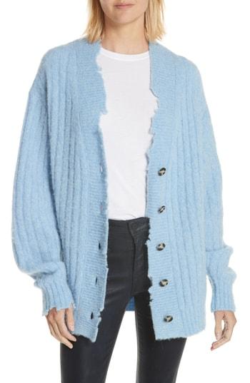 Women's Helmut Lang Distressed Wool & Alpaca Blend Cardigan - Blue