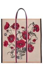 Gucci Embroidered Poppies Canvas Top Handle Tote - White